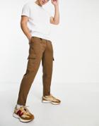 Topman Tapered Twill Cargo Pants In Brown-green