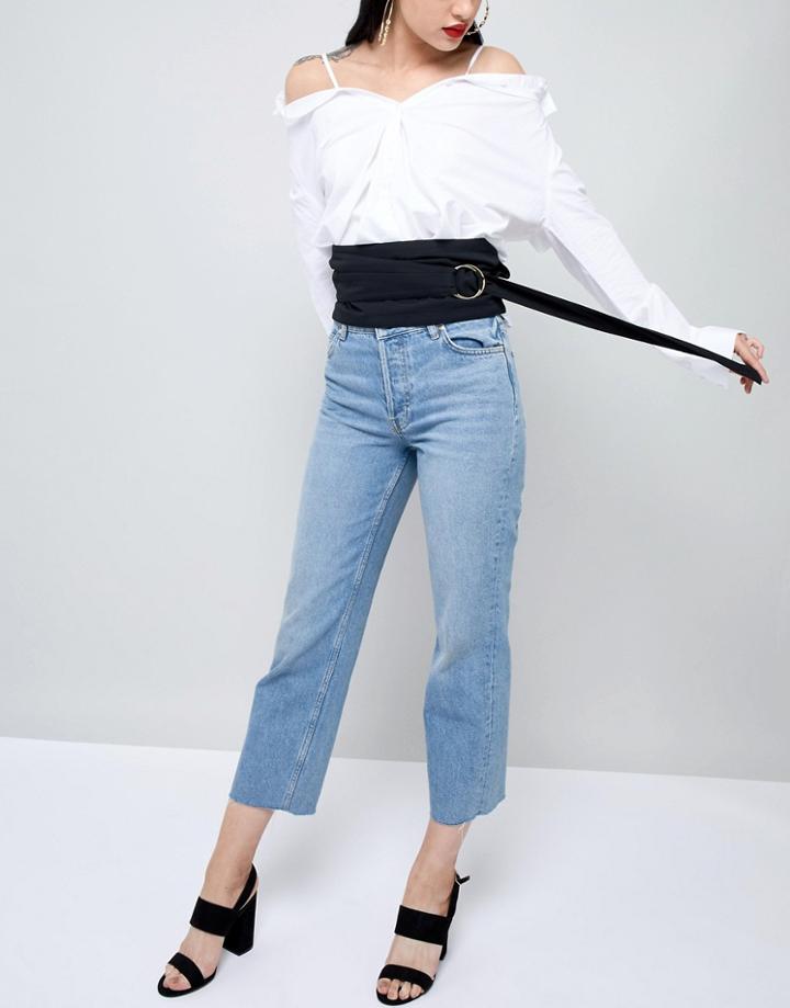 Asos Design Fabric Obi Belt With D Ring Detail - Black