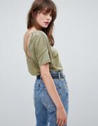 Asos Design T-shirt In Burnout With Strap Detail - Green