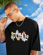 Asos Actual Oversized T-shirt With 'actual' Sticker Print In Black
