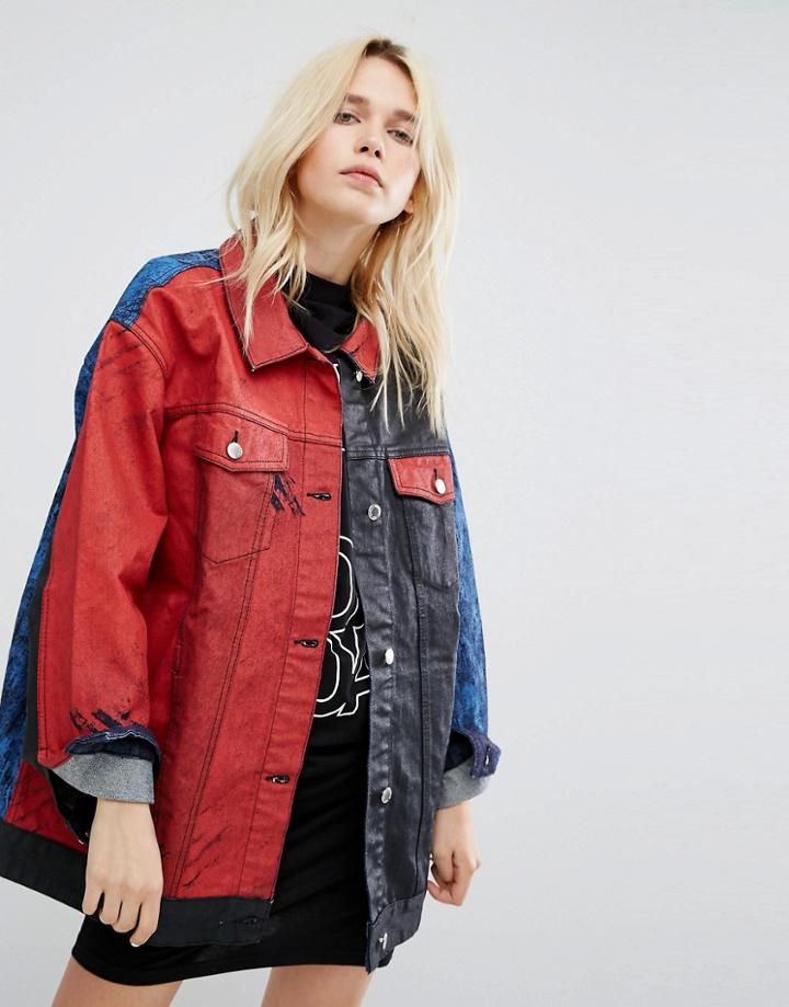 Cheap Monday Oversized Color Block Painted Denim Jacket - Blue