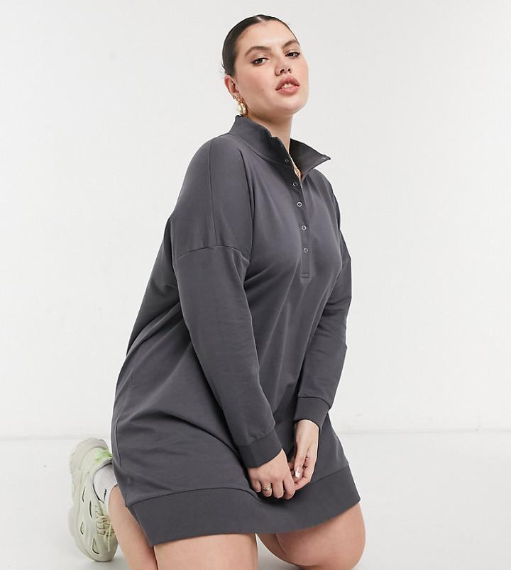 Noisy May Curve Rugby Dress With High Neck In Charcoal-grey