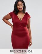 Club L Plus Midi Dress With Tie Shoulder - Red