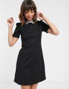 River Island Shift Dress With Contrast Collar In Black
