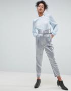 Asos Tailored Pants With Paperbag Waist In Metallic - Silver