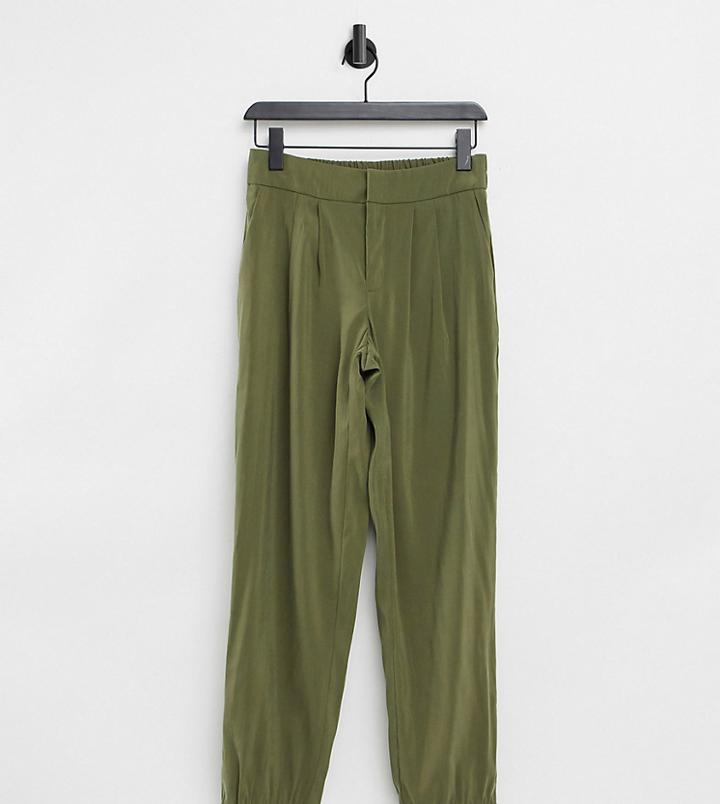 Vila Petite High Waisted Cuffed Pants In Green