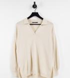Threadbare Petite Beth Oversized Knitted Polo Top In Buttercream-brown