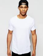 Asos Longline Muscle T-shirt In Waffle With Curved Hem In White - White
