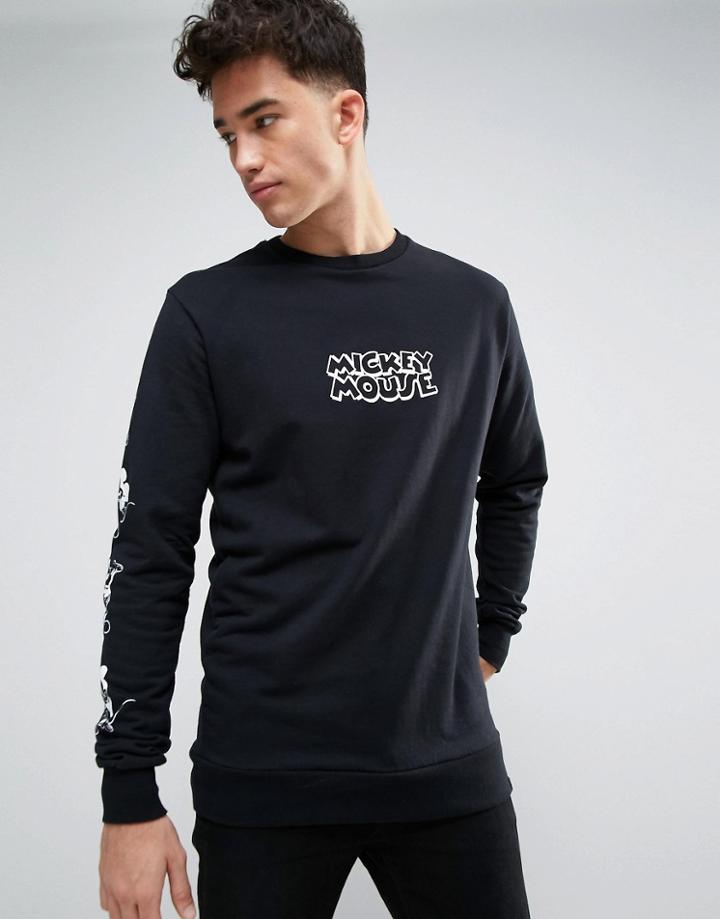 Pull & Bear Mickey Mouse Sweatshirt In Black - Black