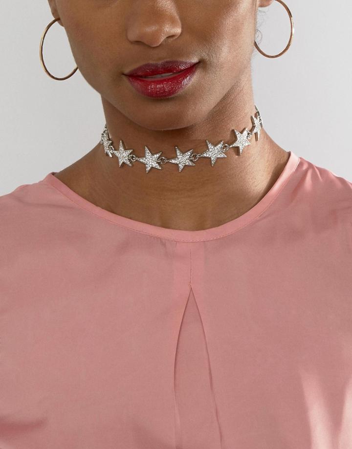 Ashiana Gem Star Choker Necklace - Silver