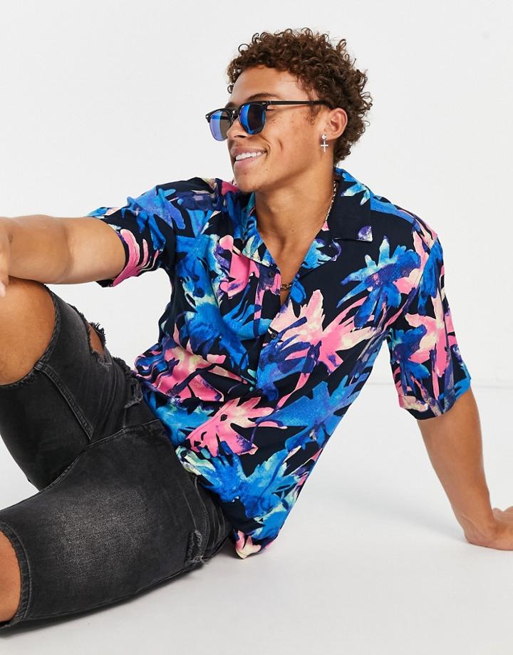 Only & Sons Revere Shirt In Vintage Floral Print In Navy