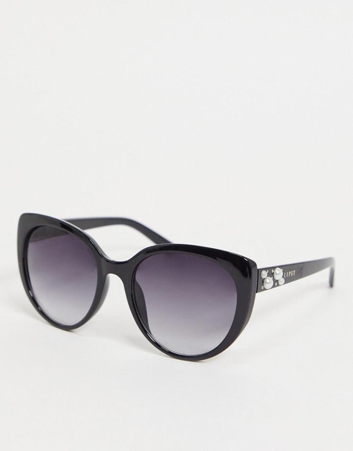 Lipsy Cat Eye Sunglasses With Pearl Detail-black