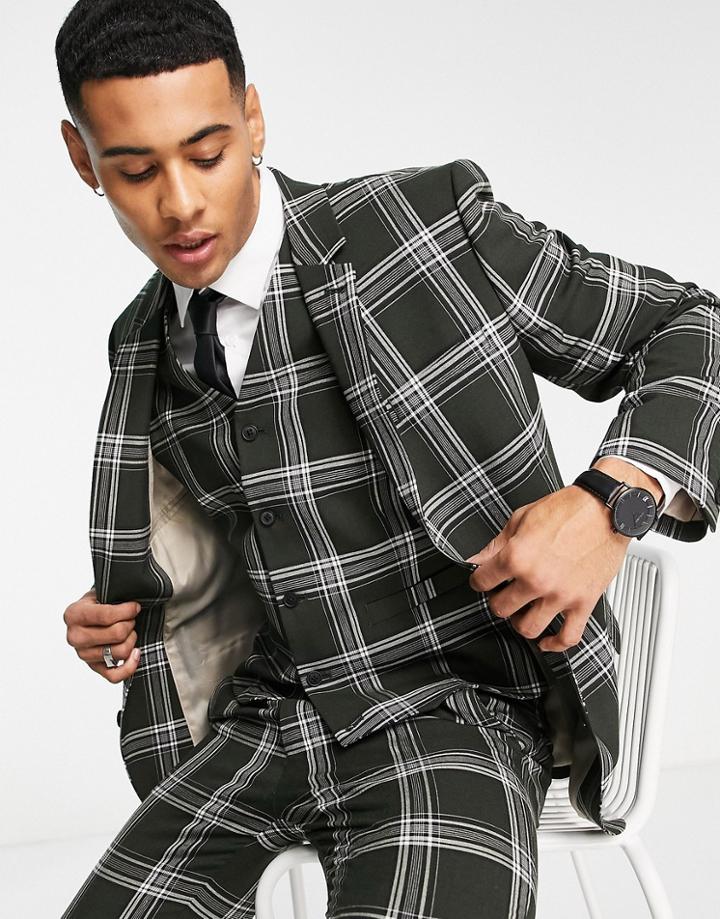Asos Design Super Skinny Mix And Match Green Check Suit Jacket