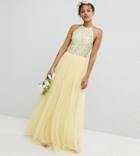 Maya Tall Halterneck Delicate Sequin Detail Tulle Maxi Dress - Yellow