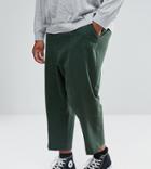 Asos Plus Drop Crotch Tapered Smart Pants In Dark Green Textured Linen Blend - Green