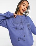 Topshop Naive Scribble Sweatshirt In Blue-blues