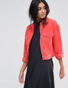 Asos Cord Cropped Jacket In Coral - Pink