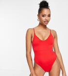 Pieces Petite V-neck Swimsuit In Red