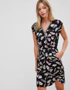 Trollied Dolly Crossover Dress In Feather Print - Black