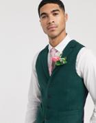Asos Design Wedding Slim Suit Suit Vest In Wool Mix Texture In Green
