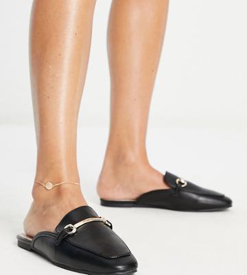 London Rebel Wide Fit Snaffle Mule In Black