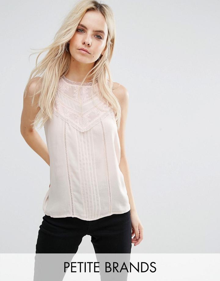 Vero Moda Petite Lace Trim Shell Top - Pink
