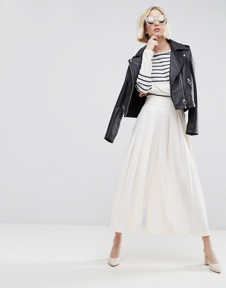 Asos Tailored Culottes With Large Fold Pleat Front - White