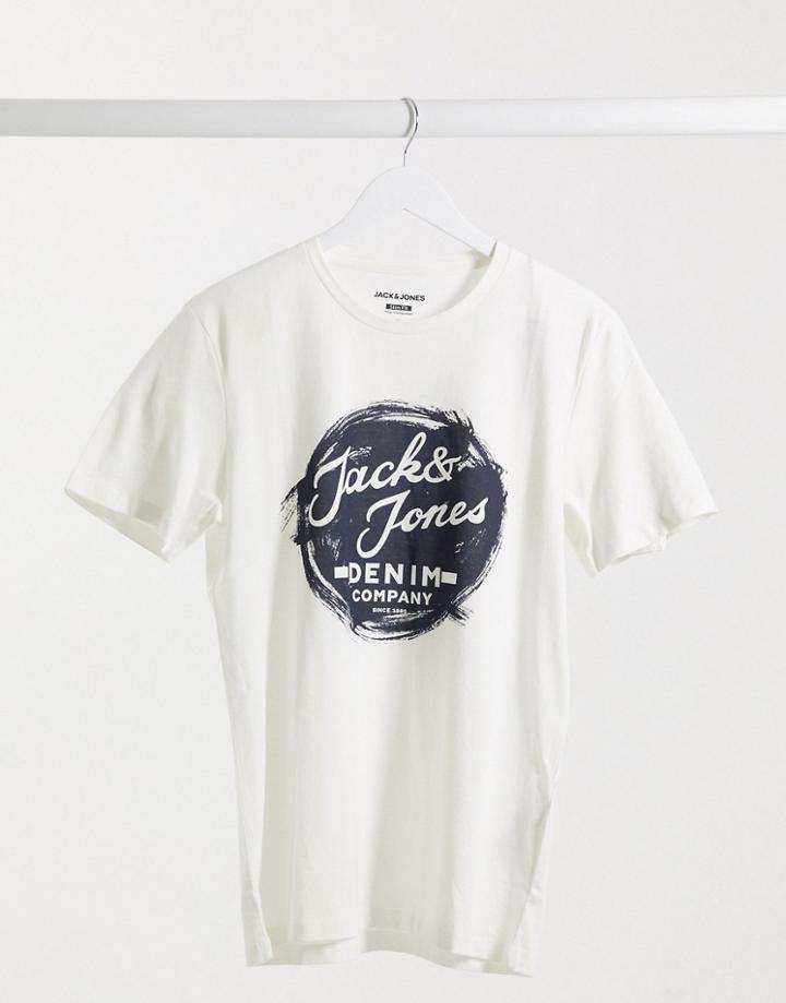 Jack & Jones Graffiti Logo T-shirt In Blue-white