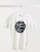 Jack & Jones Graffiti Logo T-shirt In Blue-white
