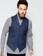 Asos Vest In Houndstooth With Shawl Collar - Blue