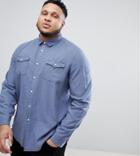 Asos Design Plus Regular Fit Garment Dyed Vintage Wash Shirt In Blue - Blue