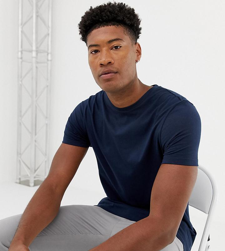 Asos Design Tall Organic T-shirt With Crew Neck In Navy