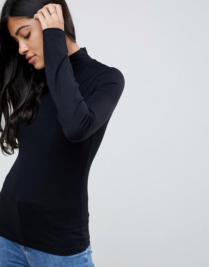 Asos Design Turtleneck Long Sleeve Top In Black - Black
