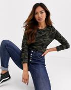 Brave Soul Dina Long Sleeve Top In Camo