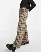 Lola May Wide Leg Tailored Pants In Neutral Check - Part Of A Set-multi