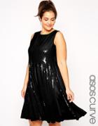 Asos Curve Mesh & Sequin Skater Dress - Black $73.00