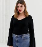 Brave Soul Plus Zodiac Sweater With Flare Sleeves - Black