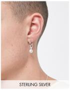 Asos Design Sterling Silver Hoop Earrings With Dropped Faux Pearl