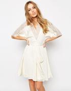 Asos Lace Back Dolphin Satin Mini Dress - Cream
