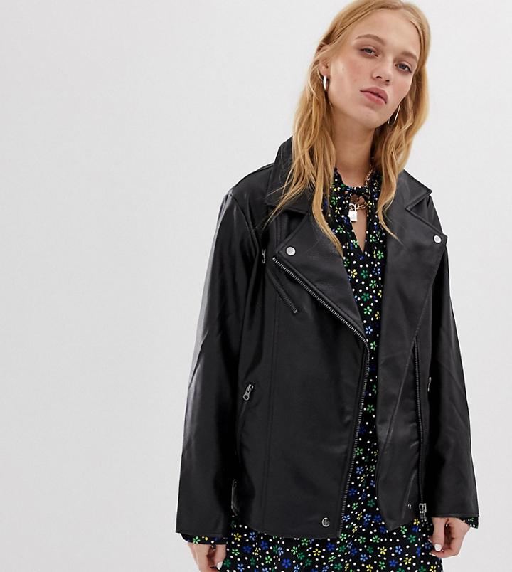 Collusion Oversized Leather Look Biker Jacket-black