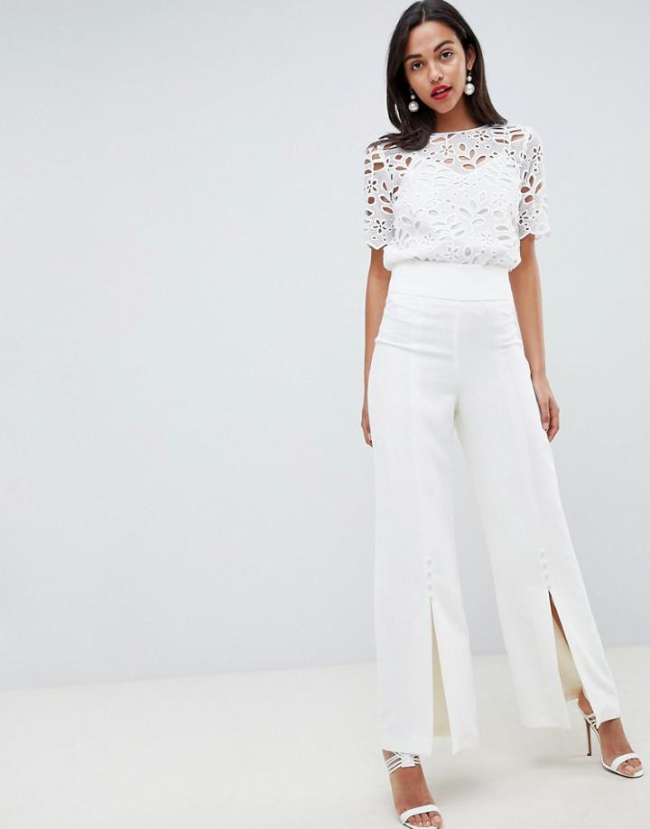 Coast Button Wide Leg Pants - White