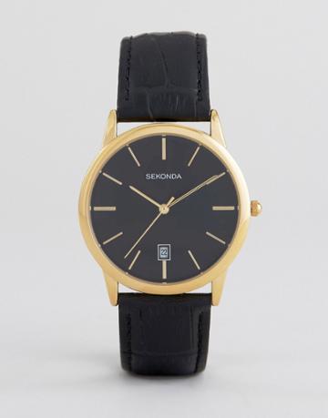 Sekonda 1370 Leather Watch In Black - Black