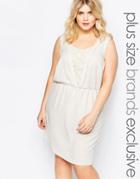 Junarose Plunge Dress With Lace Insert - Cream