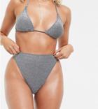 South Beach Exclusive High Leg Bikini Bottom In Metallic Silver Glitter - Silver