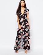 Oh My Love Maxi Tea Dress With Open Back - Black Floral Print