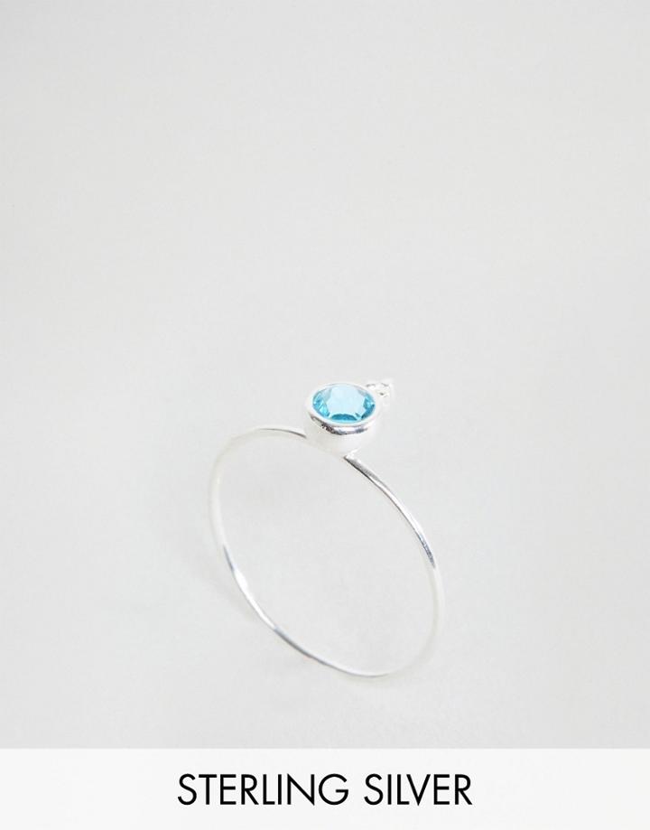 Asos Sterling Silver Birth Stone March Ring - Blue