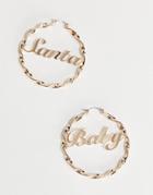 Asos Design Christmas Hoop Earrings With Santa Baby Design In Gold Tone