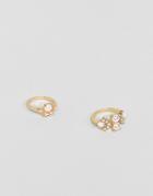 Asos Design Pack Of 2 Rings With Pearl Detail In Gold - Gold