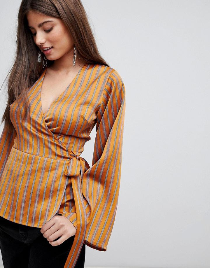 Fashion Union Satin Wrap Blouse - Orange