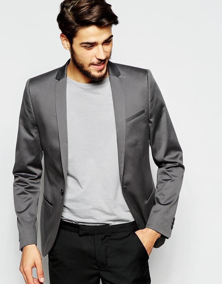 Noak Cotton Blazer In Skinny Fit - Light Gray